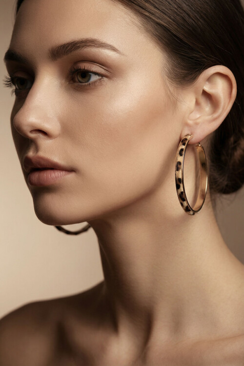 Çelik Leopar Desenli Halka Kadın Küpe BCYJ-251036