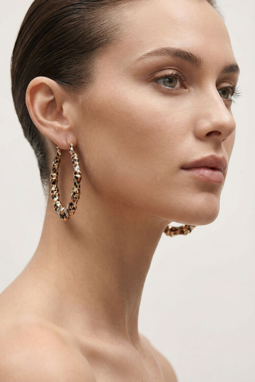 Çelik Leopar Desenli Halka Kadın Küpe BCYJ-251036