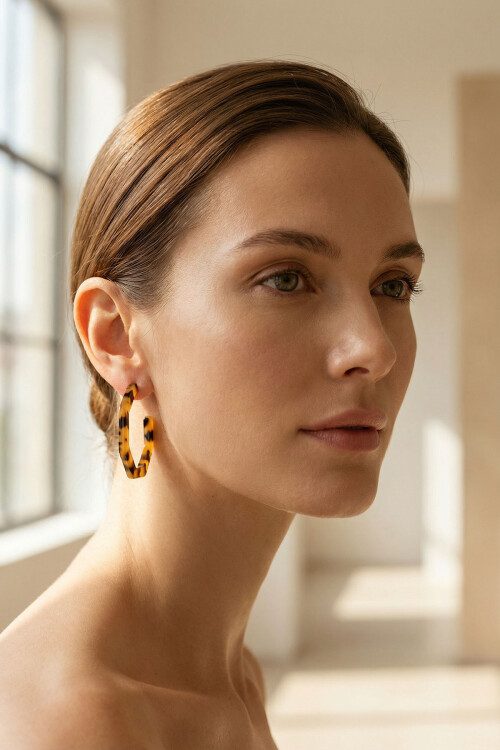 Çelik Leopar Desenli Halka Kadın Küpe BCYJ-251036