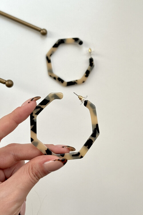 Çelik Leopar Desenli Halka Kadın Küpe BCYJ-251036