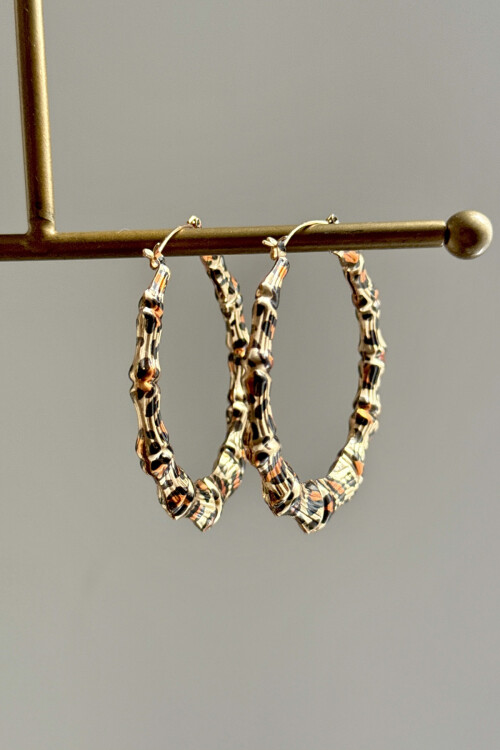 Çelik Leopar Desenli Halka Kadın Küpe BCYJ-251036