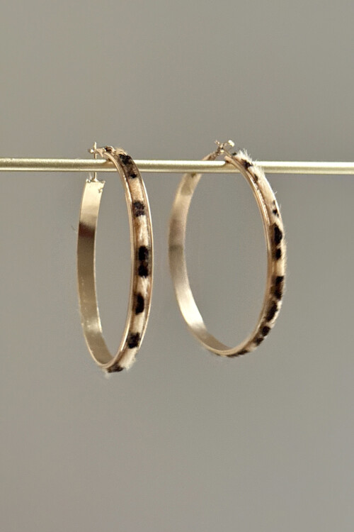 Çelik Leopar Desenli Halka Kadın Küpe BCYJ-251036