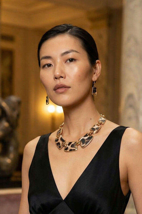 Çelik Leopar Kolye Ve Küpe Seti BCYJ-251029