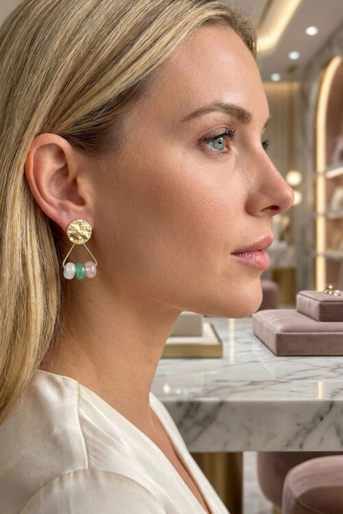 Çelik Vintage Boncuklu Sallantılı Küpe BCYJ-251055