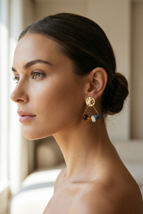 Çelik Vintage Boncuklu Sallantılı Küpe BCYJ-251055