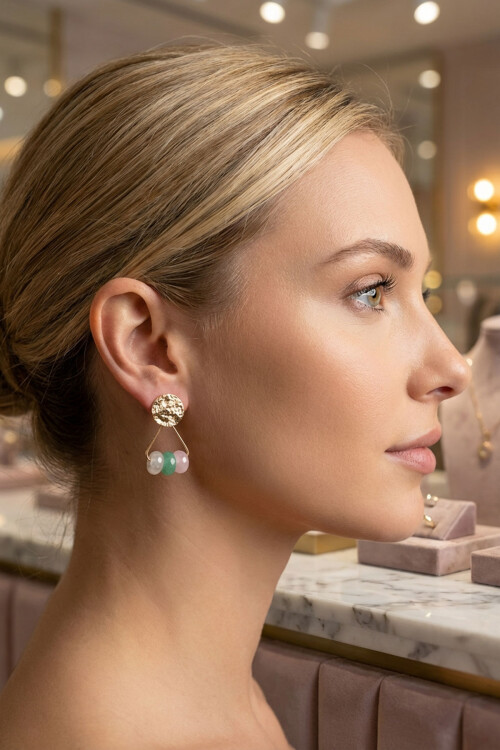 Çelik Vintage Boncuklu Sallantılı Küpe BCYJ-251055