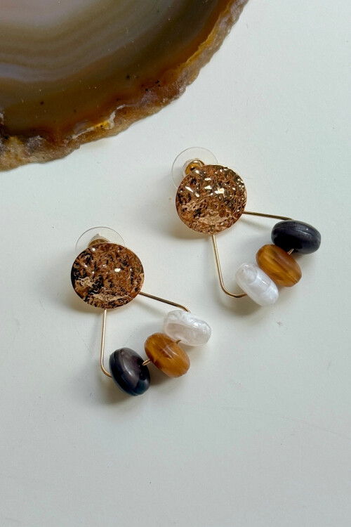 Çelik Vintage Boncuklu Sallantılı Küpe BCYJ-251055