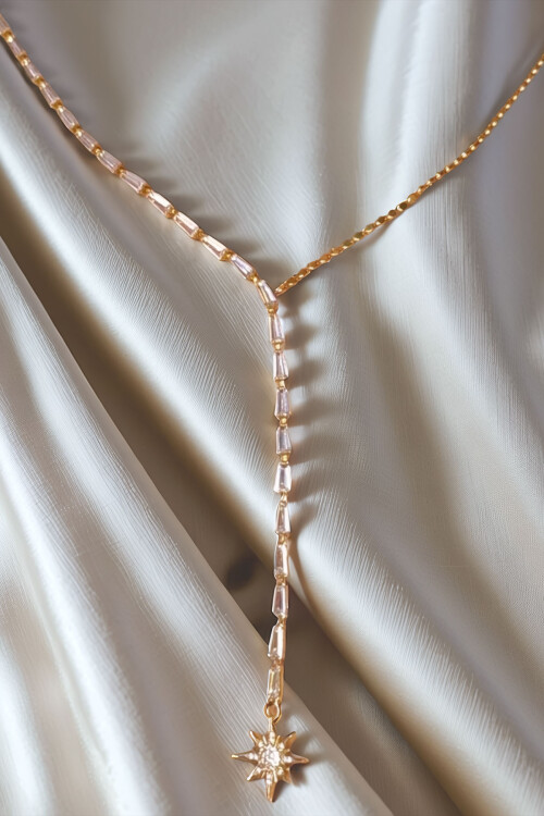 Çelik Zirkon Taşlı Baget Taşlı Y Kadın Kolye BCYJ-251021