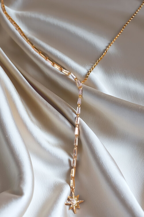 Çelik Zirkon Taşlı Baget Taşlı Y Kadın Kolye BCYJ-251021