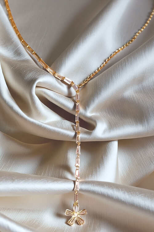 Çelik Zirkon Taşlı Baget Taşlı Y Kadın Kolye BCYJ-251021