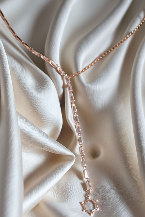 Çelik Zirkon Taşlı Baget Taşlı Y Kadın Kolye BCYJ-251021