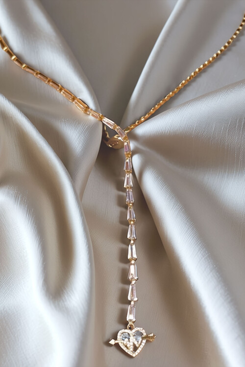 Çelik Zirkon Taşlı Baget Taşlı Y Kadın Kolye BCYJ-251021