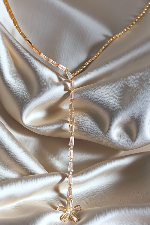 Çelik Zirkon Taşlı Baget Taşlı Y Kadın Kolye BCYJ-251021