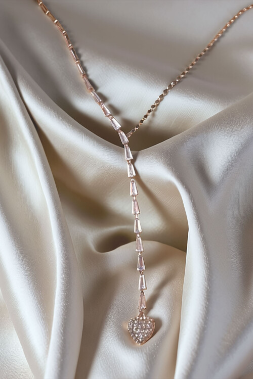 Çelik Zirkon Taşlı Baget Taşlı Y Kadın Kolye BCYJ-251021