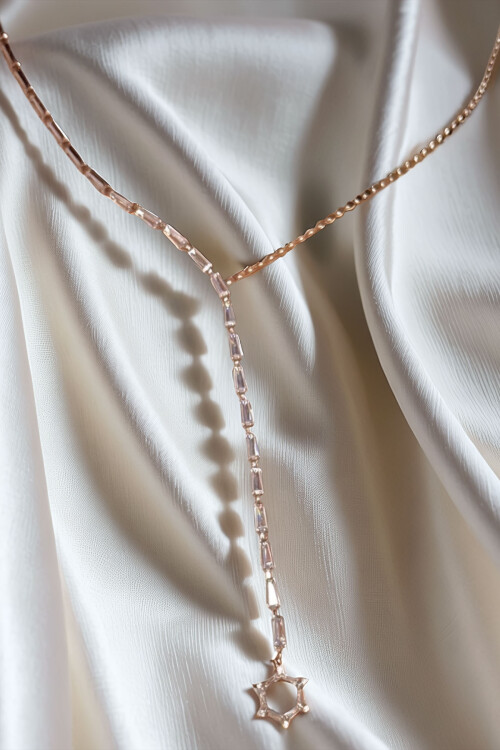 Çelik Zirkon Taşlı Baget Taşlı Y Kadın Kolye BCYJ-251021