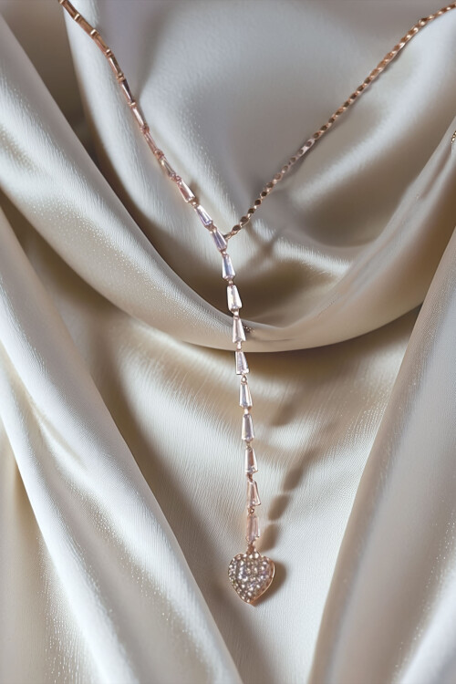 Çelik Zirkon Taşlı Baget Taşlı Y Kadın Kolye BCYJ-251021