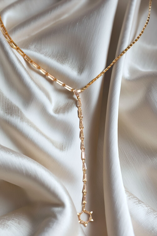 Çelik Zirkon Taşlı Baget Taşlı Y Kadın Kolye BCYJ-251021