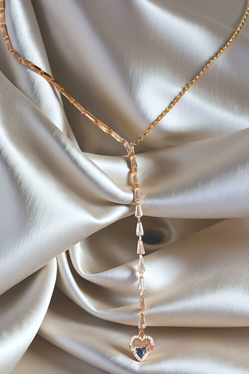 Çelik Zirkon Taşlı Baget Taşlı Y Kadın Kolye BCYJ-251021