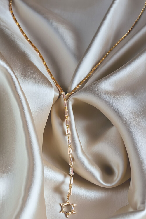 Çelik Zirkon Taşlı Baget Taşlı Y Kadın Kolye BCYJ-251021