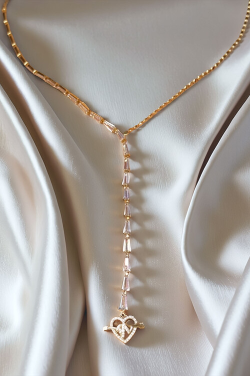 Çelik Zirkon Taşlı Baget Taşlı Y Kadın Kolye BCYJ-251021