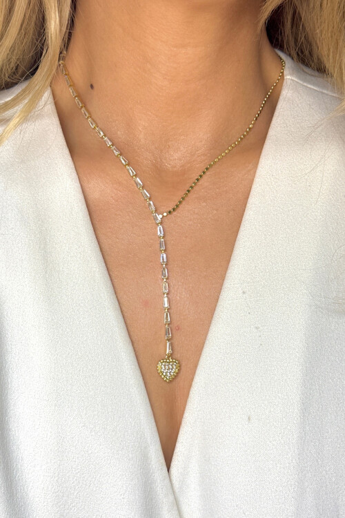 Çelik Zirkon Taşlı Baget Taşlı Y Kadın Kolye BCYJ-251021