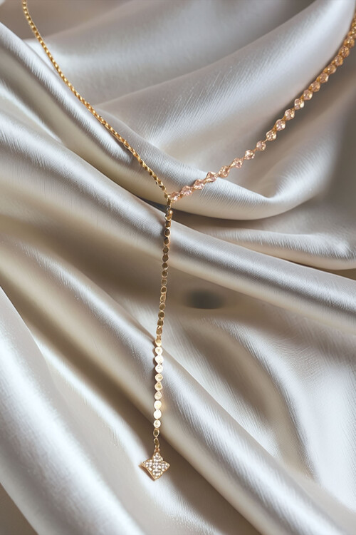 Çelik Zirkon Taşlı Su Yolu Y Kadın Kolye BCYJ-251022