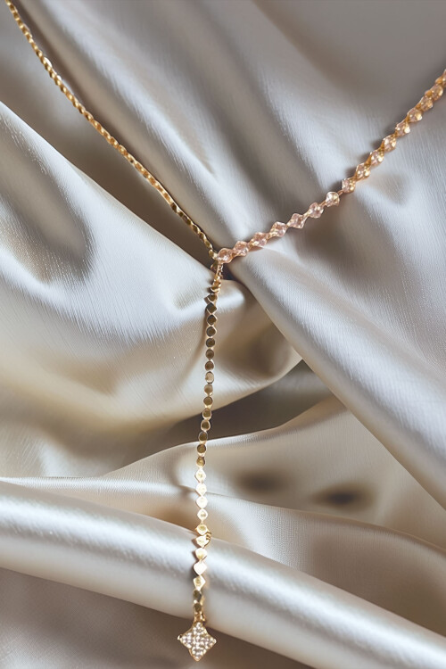 Çelik Zirkon Taşlı Su Yolu Y Kadın Kolye BCYJ-251022