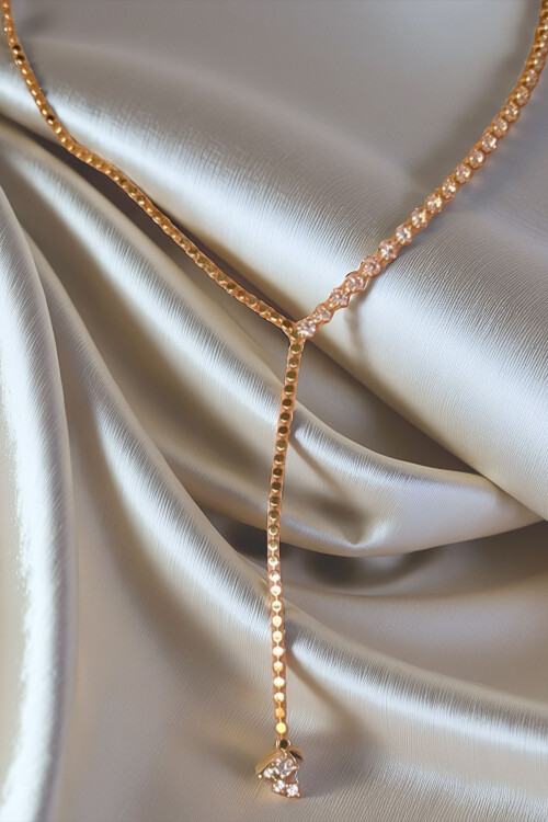 Çelik Zirkon Taşlı Su Yolu Y Kadın Kolye BCYJ-251022