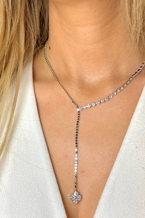 Çelik Zirkon Taşlı Su Yolu Y Kadın Kolye BCYJ-251022