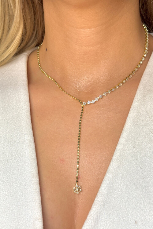 Çelik Zirkon Taşlı Su Yolu Y Kadın Kolye BCYJ-251022