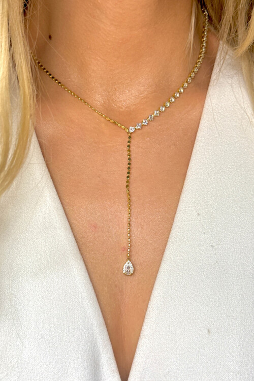 Çelik Zirkon Taşlı Su Yolu Y Kadın Kolye BCYJ-251022