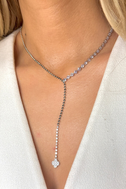 Çelik Zirkon Taşlı Su Yolu Y Kadın Kolye BCYJ-251022