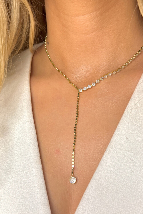 Çelik Zirkon Taşlı Su Yolu Y Kadın Kolye BCYJ-251022