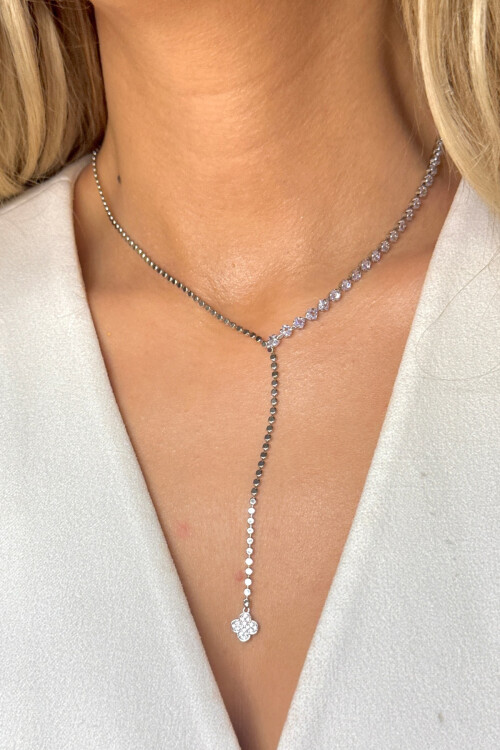 Çelik Zirkon Taşlı Su Yolu Y Kadın Kolye BCYJ-251022