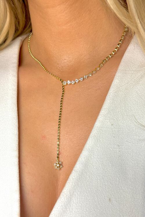 Çelik Zirkon Taşlı Su Yolu Y Kadın Kolye BCYJ-251022