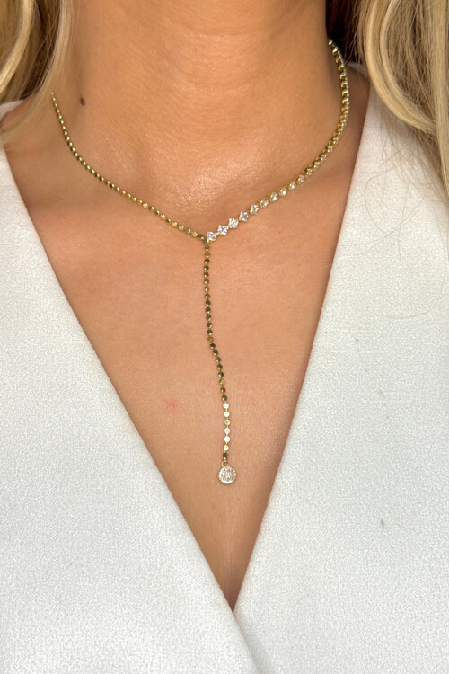 Çelik Zirkon Taşlı Su Yolu Y Kadın Kolye BCYJ-251022