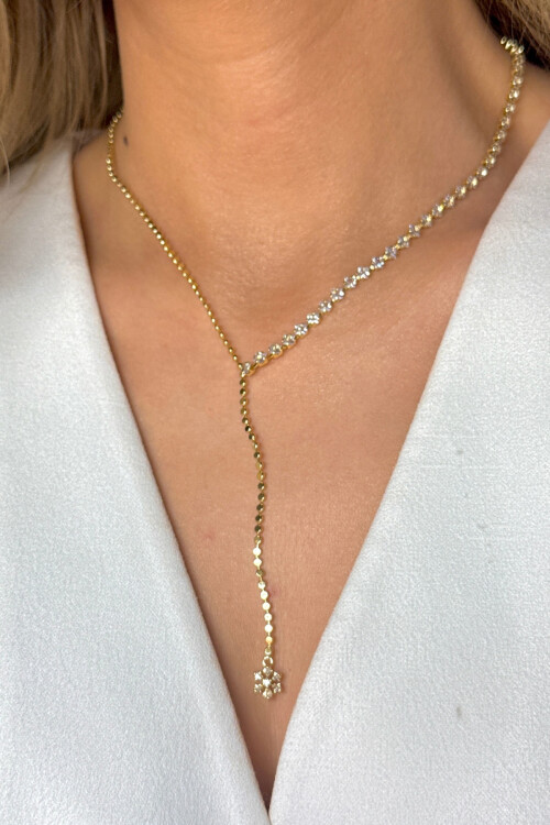 Çelik Zirkon Taşlı Su Yolu Y Kadın Kolye BCYJ-251022