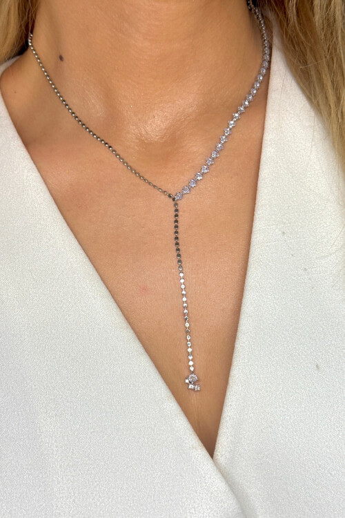 Çelik Zirkon Taşlı Su Yolu Y Kadın Kolye BCYJ-251022