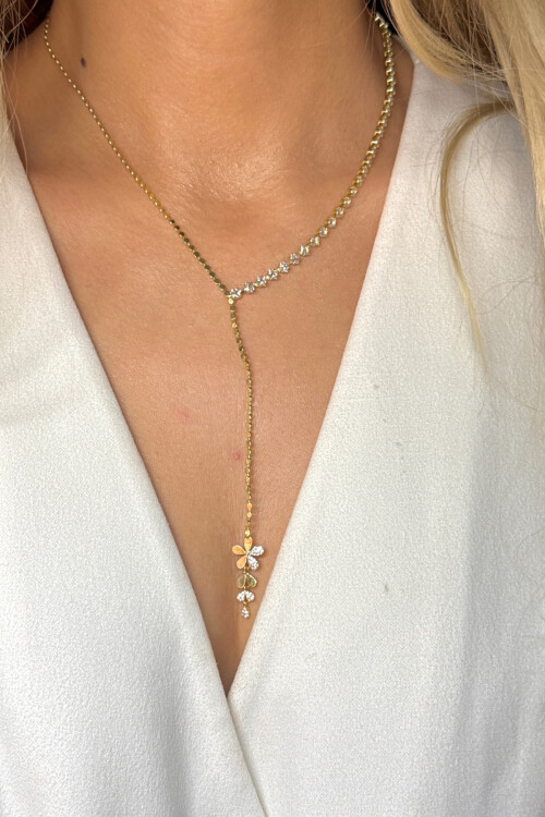 Çelik Zirkon Taşlı Su Yolu Y Kadın Kolye BCYJ-251022