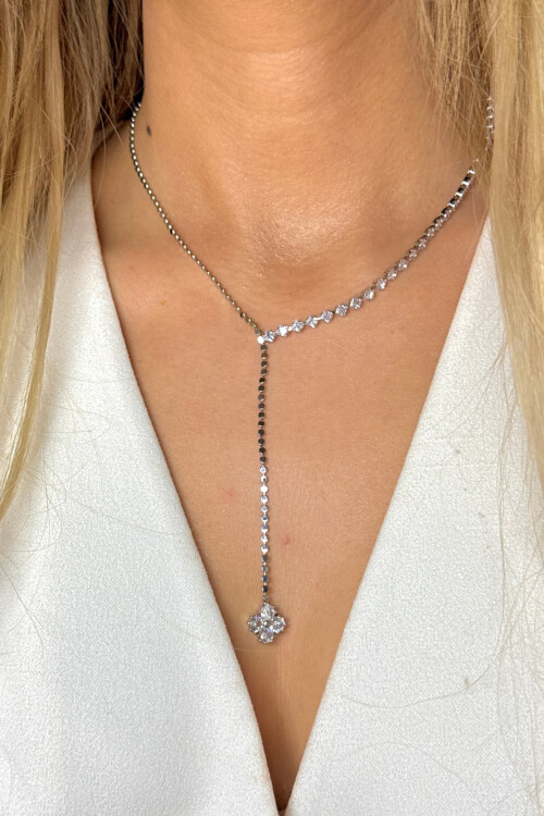 Çelik Zirkon Taşlı Su Yolu Y Kadın Kolye BCYJ-251022