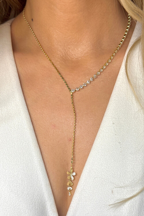 Çelik Zirkon Taşlı Su Yolu Y Kadın Kolye BCYJ-251022