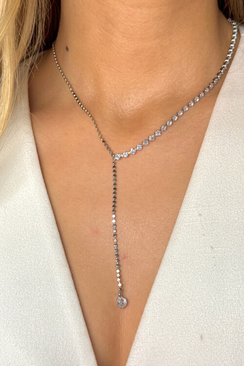 Çelik Zirkon Taşlı Su Yolu Y Kadın Kolye BCYJ-251022