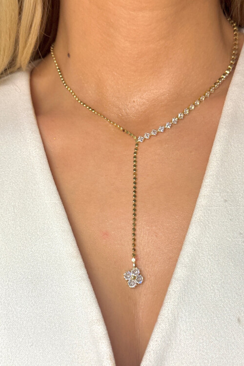 Çelik Zirkon Taşlı Su Yolu Y Kadın Kolye BCYJ-251022