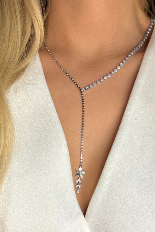 Çelik Zirkon Taşlı Su Yolu Y Kadın Kolye BCYJ-251022