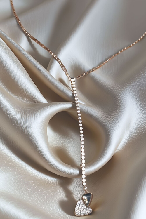 Çelik Zirkon Taşlı Su Yolu Y Kadın Kolye Gümüş Renk BCYJ-251019