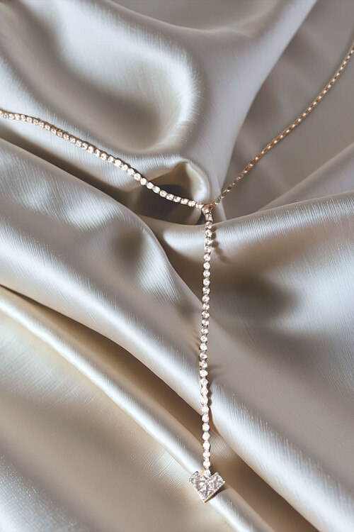 Çelik Zirkon Taşlı Su Yolu Y Kadın Kolye Gümüş Renk BCYJ-251019