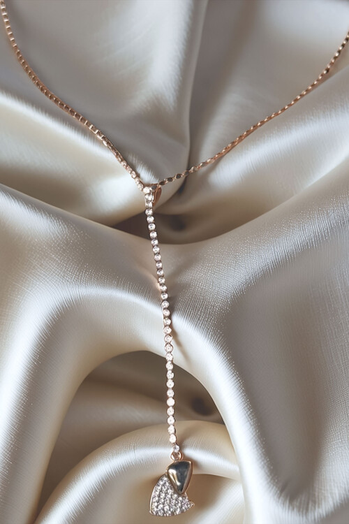 Çelik Zirkon Taşlı Su Yolu Y Kadın Kolye Gümüş Renk BCYJ-251019