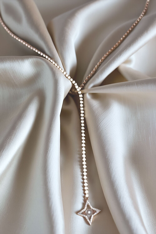 Çelik Zirkon Taşlı Su Yolu Y Kadın Kolye Gümüş Renk BCYJ-251019