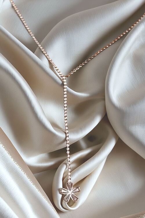 Çelik Zirkon Taşlı Su Yolu Y Kadın Kolye Gümüş Renk BCYJ-251019