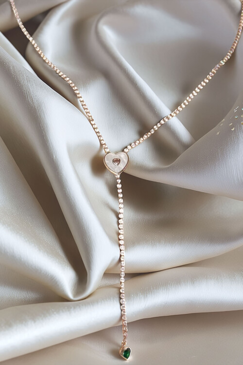 Çelik Zirkon Taşlı Su Yolu Y Kadın Kolye Gümüş Renk BCYJ-251019